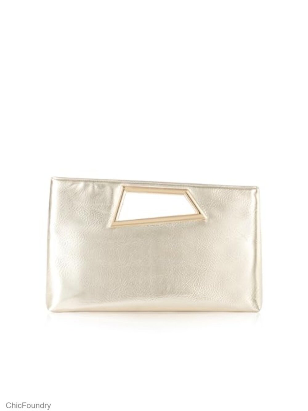 PU Leather Clutch Purse with Metallic Geo Top Handle